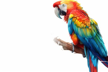Obraz premium Isolated vector illustration of a colorful parrot perched on a branch, vibrant and summery, on a white isolated background