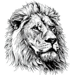 A black and white drawing of a lion
