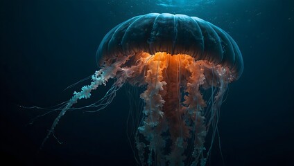 A submarine crew's encounter with a colossal, luminescent jellyfish deep in the abyss ai_generated