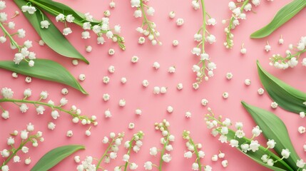 White lily of the valley flowers on pink background Nature inspired design
