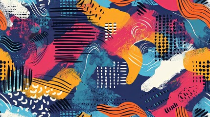 Abstract Background Featuring Hand-Drawn Textures in Vibrant Memphis Style Design