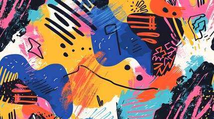 Abstract Background Featuring Hand-Drawn Textures in Vibrant Memphis Style Design