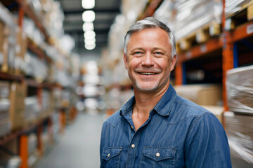 a man in a warehouse smiling for the camera
