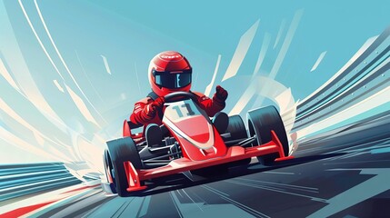 A gokart race track with a driver in red gear