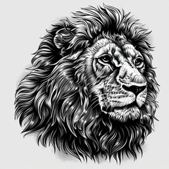 A black and white drawing of a lion