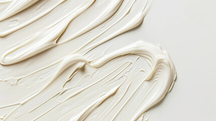 A white background with a white line of cream on it. 