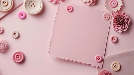 Creative pink card with cloth buttons and empty space