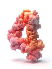 Soft,Fluffy Pink and Orange Cloud Shaped Number 4 on Isolated White Background