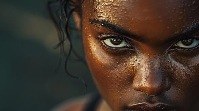 A closeup of the clients determined expression during a challenging exercise