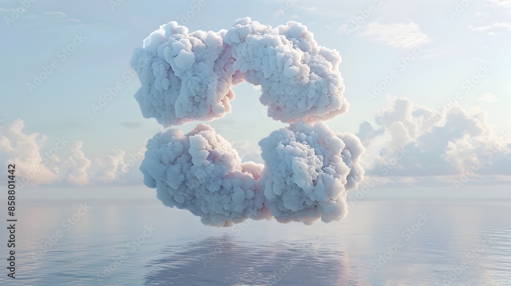 Poster surreal pastel-colored clouds floating over calm ocean in 3d render