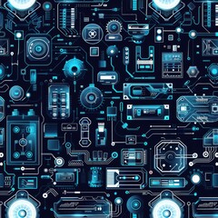 Fototapeta premium A blue and white image of electronic components. The image is a representation of the inner workings of a computer or other electronic device. The blue and white colors give the image a futuristic