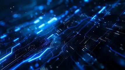 Abstract Futuristic Technology with Polygonal Shapes on Dark Blue Background - 3D Digital Technology Concept Illustration