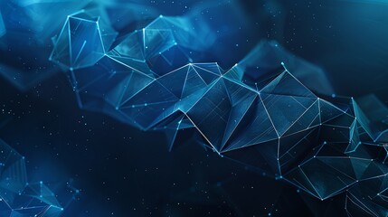 Abstract Futuristic Technology with Polygonal Shapes on Dark Blue Background - 3D Digital Technology Concept Illustration