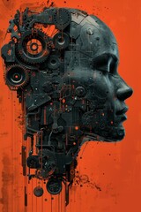 Mechanical head with gears on orange background, AI newsletter highlight.