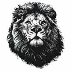 A black and white drawing of a lion