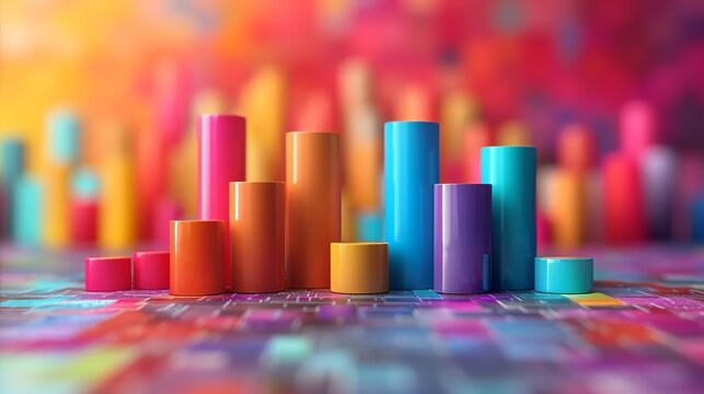 Colorful abstract bar chart on a vibrant background, representing data visualization, statistics, and digital analysis concepts.