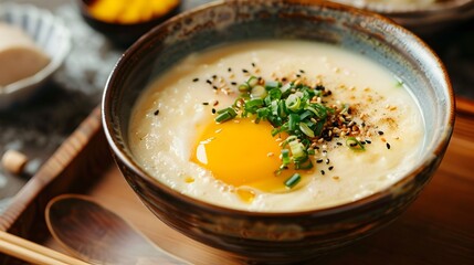 Savory Japanese Chawanmushi Egg Custard with Vibrant Garnishes in a Ceramic Bowl