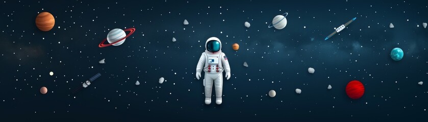 Exploring the Cosmos: Flat Illustration of an Astronaut Floating in Space on a Mission of Space Exploration