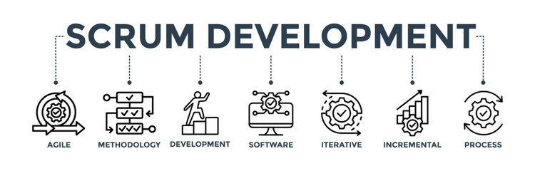 Scrum development banner concept with icon of agile, methodology, development, software, iterative, incremental and process