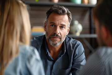 Obraz premium Middle-aged male therapist conducting a family counseling session.