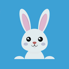 Peeking Cute Easter Bunny Rabbit Frame Vector Illustration  