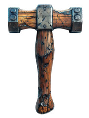 A vintage wooden hammer featuring worn wood and metal details, showcasing a rustic and well-used tool perfect for antique collections.
