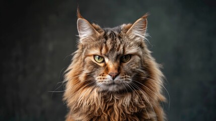 Grumpy Maine Coon Cat Poses Playfully in Studio Portrait