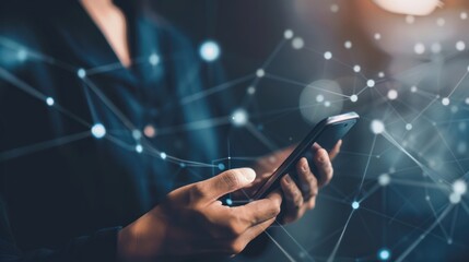 Person Using Phone in a Digital Network