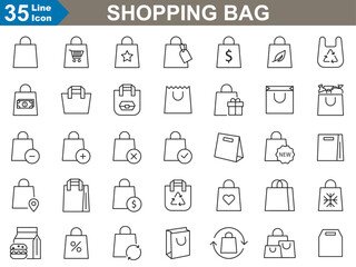 Shopping bag related outline Icons set. basket, Paper market bag, shopping cart and shopping bag vector illustration design. 