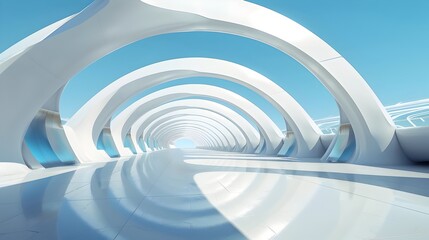 Obraz premium Abstract Modern Architectural Tunnel with Minimalist Symmetrical White Interior Design