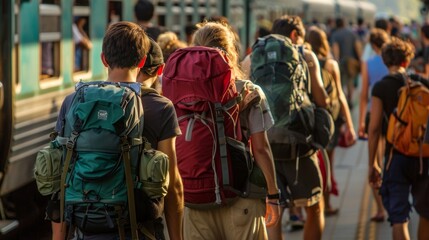 The platform is a sea of backpacks as these freespirited travelers prepare to hop on the train.