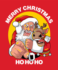 Merry Christmas Ho Ho Ho Vintage Cartoon Illustration