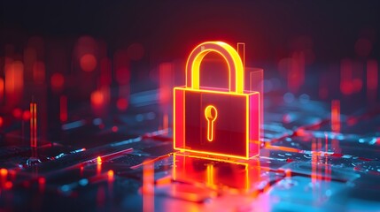 Secure Digital Lock on Futuristic Technological Background with Contrast Lighting