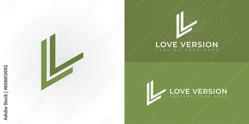 Aufkleber abstract initial triangle letters lv or vl logo in green color isolated on multiple background color