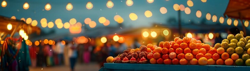 Scene of a bustling Diwali market with stalls selling festive items, sweets, and decorations, families shopping and preparing for the celebrations