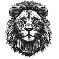A black and white drawing of a lion