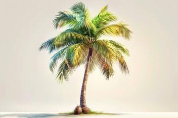 Fototapeta premium Isolated vector illustration of a tall palm tree with coconuts, tropical and vibrant, symbolizing summer, on a white isolated background 
