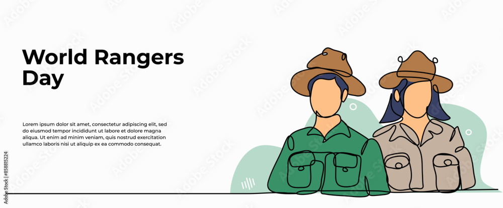 Poster vector illustration of forest ranger.modern flat in continuous line style.