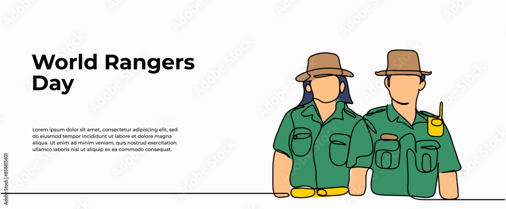 Poster vector illustration of forest ranger.modern flat in continuous line style.