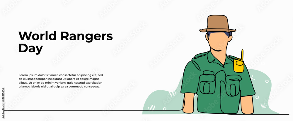 Poster vector illustration of forest ranger.modern flat in continuous line style.