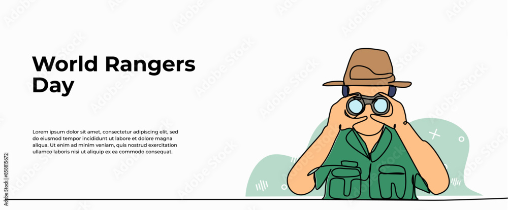 Poster vector illustration of forest the forest guard was scouting using a binoculars .modern flat in conti