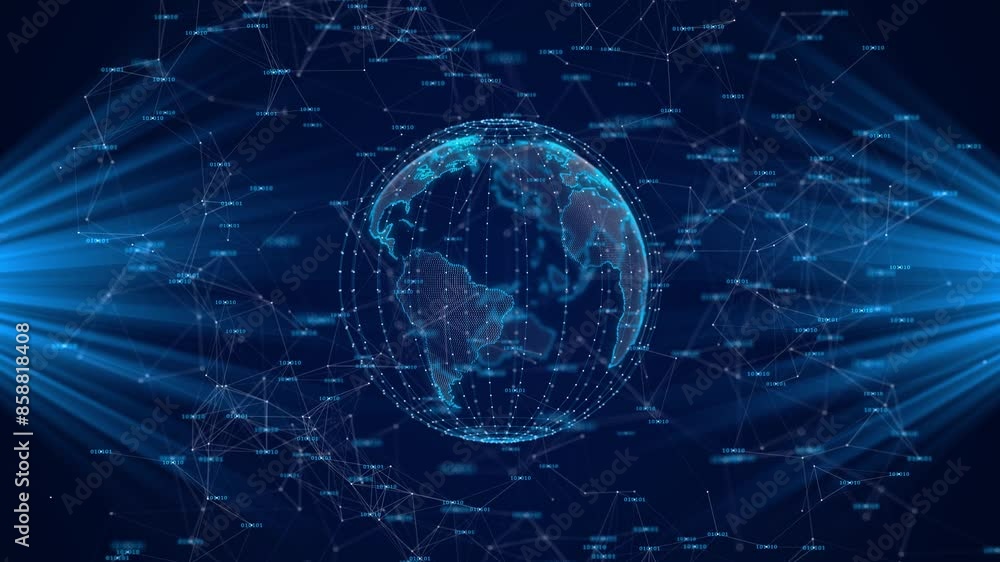 Poster futuristic hi tech grid earth map digital connection social network global world data. cyberspace bl