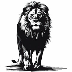 A black and white drawing of a lion
