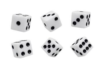 White cubes with random numbers and black pips on transparent background