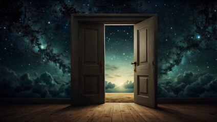 A story set in a dream world where doorways lead to different dimensions of reality with each sleep ai_generated