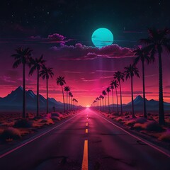 Synthwave road vibes sunset