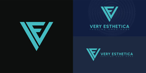 Abstract initial triangle letters VE or EV logo in blue color isolated on multiple background colors. The logo is suitable for medical esthetics office logo vector design illustration inspiration
