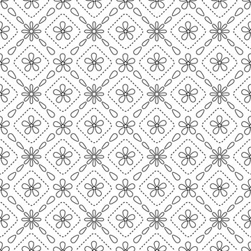 Floral geometric seamless vector pattern, linear ornament on transparent background.