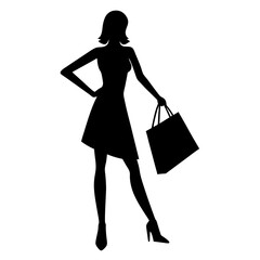 Female shopper vector silhouette illustration.