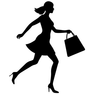 recommend clip art: Female shopper vector silhouette illustration.